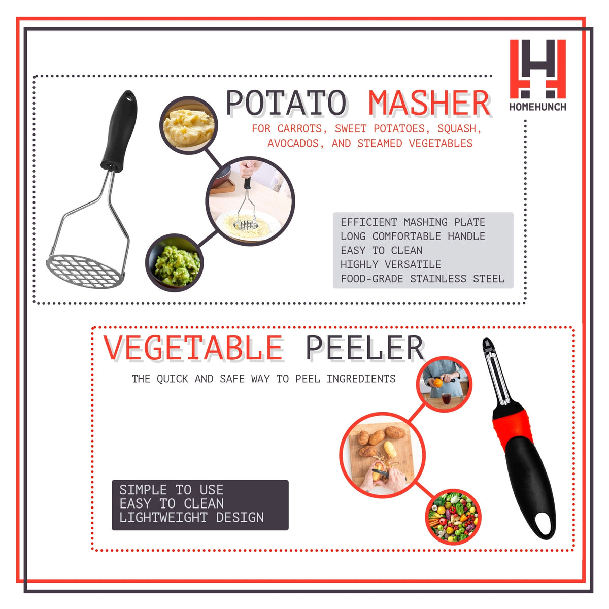 HomeHunch Potato Masher and Vegetable Peeler Set Kitchen Accessories T –  Lebbro Industries