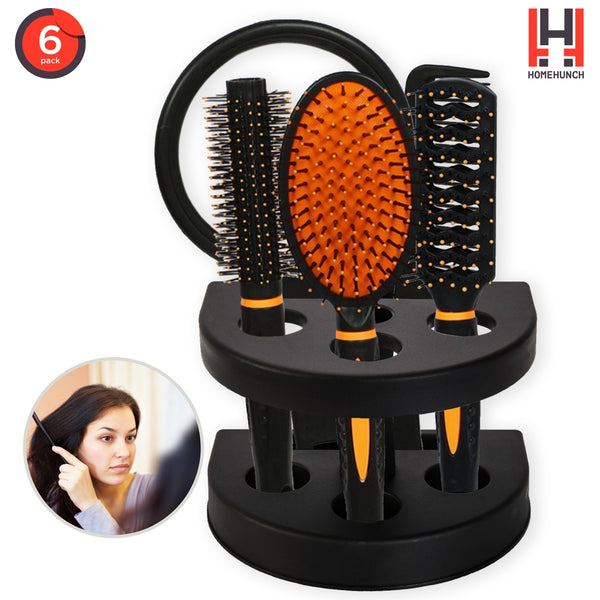 HomeHunch Hair Brush and Comb Set Of 6 Brushes With Mirror And Holder Women