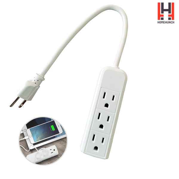 HomeHunch 3-Outlet Power Strip Grounded Cord Electrical Sockets Wall Plug