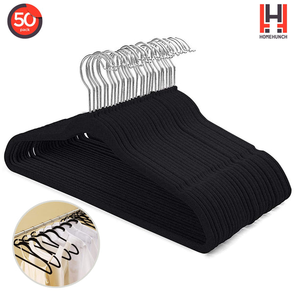 HomeHunch Velvet Hangers 50 Pack Non-Slip Closet Clothes Coat Hanger Black