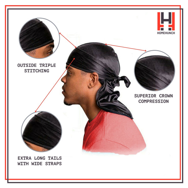 HomeHunch Stocking Wave Cap Durag 3 Pack Set Hair Compression for