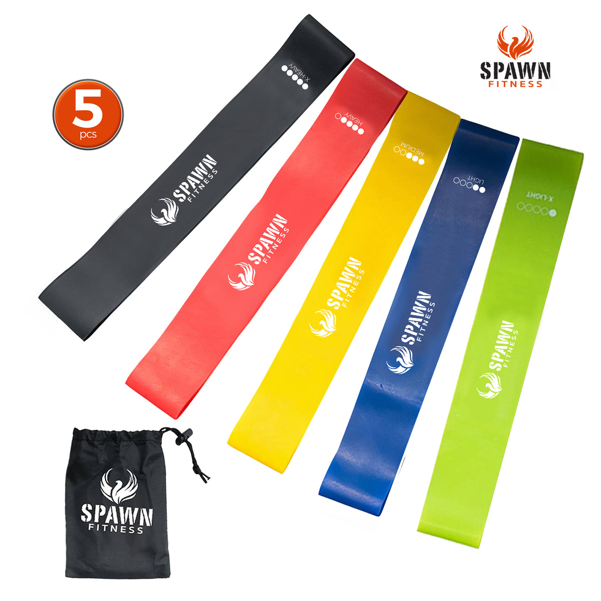 Spawn Fitness Resistance Bands Set of 5 with Exercise Stability