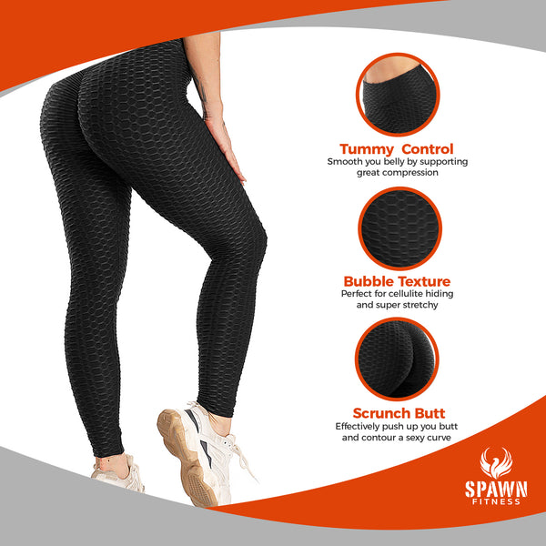 Women TIkTok Leggings Bubble Textured Leggings Butt Lifting Yoga Pants Black